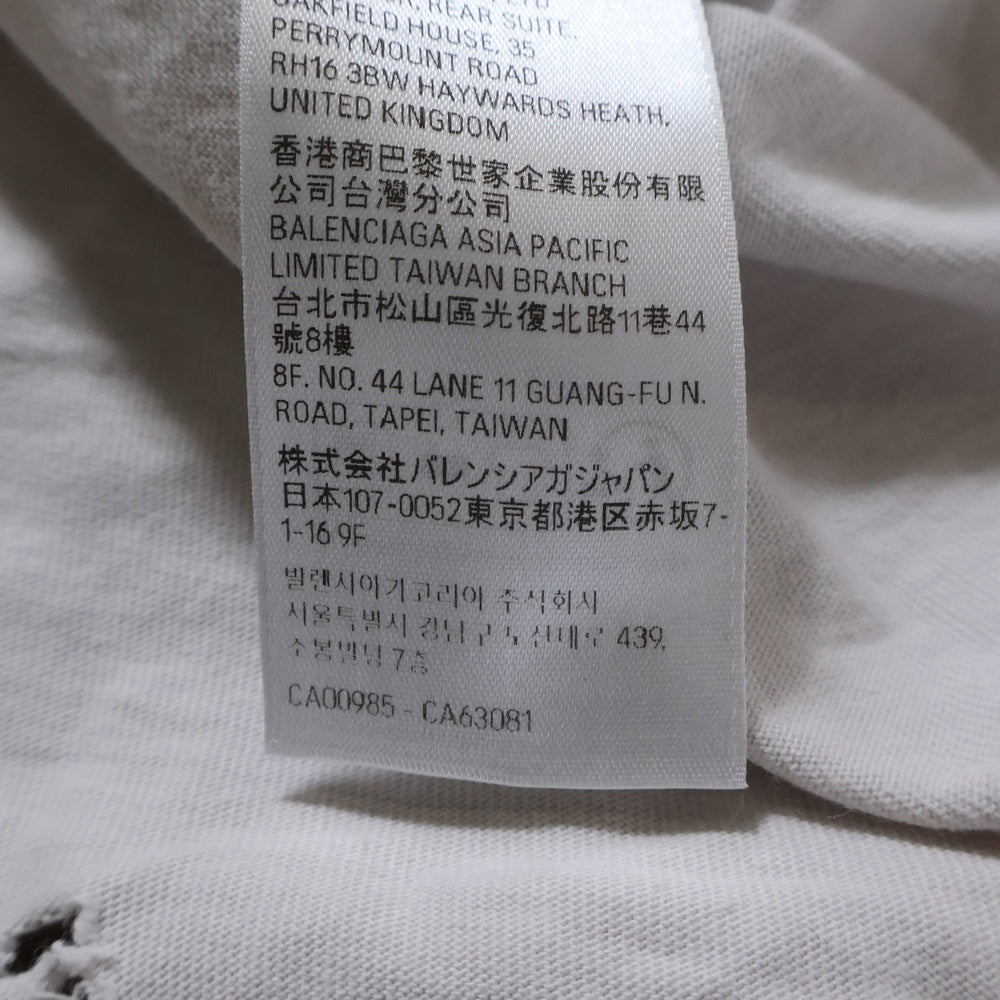 BALENCIAGA(バレンシアガ) 24SS PARIS LIBERTY パリリバティー ダメージ加工 クルーネック半袖Tシャツ カットソー ホワイト 764235 TQVR9