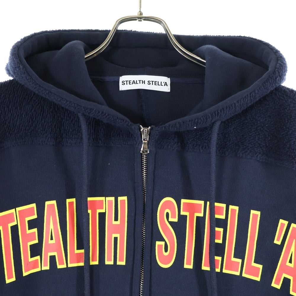 NO BRAND(ノーブランド) STEALTH STELL'A ステルスステラ 両面ロゴプリント ジップアップフーディー パーカー ネイビー TI02407