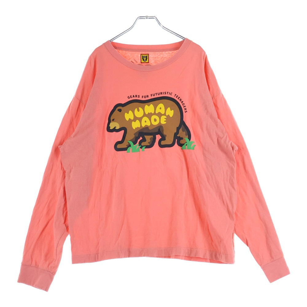 HUMAN MADE(ヒューマンメイド) フロントベアープリント クルーネック 長袖Tシャツ カットソー ピンク