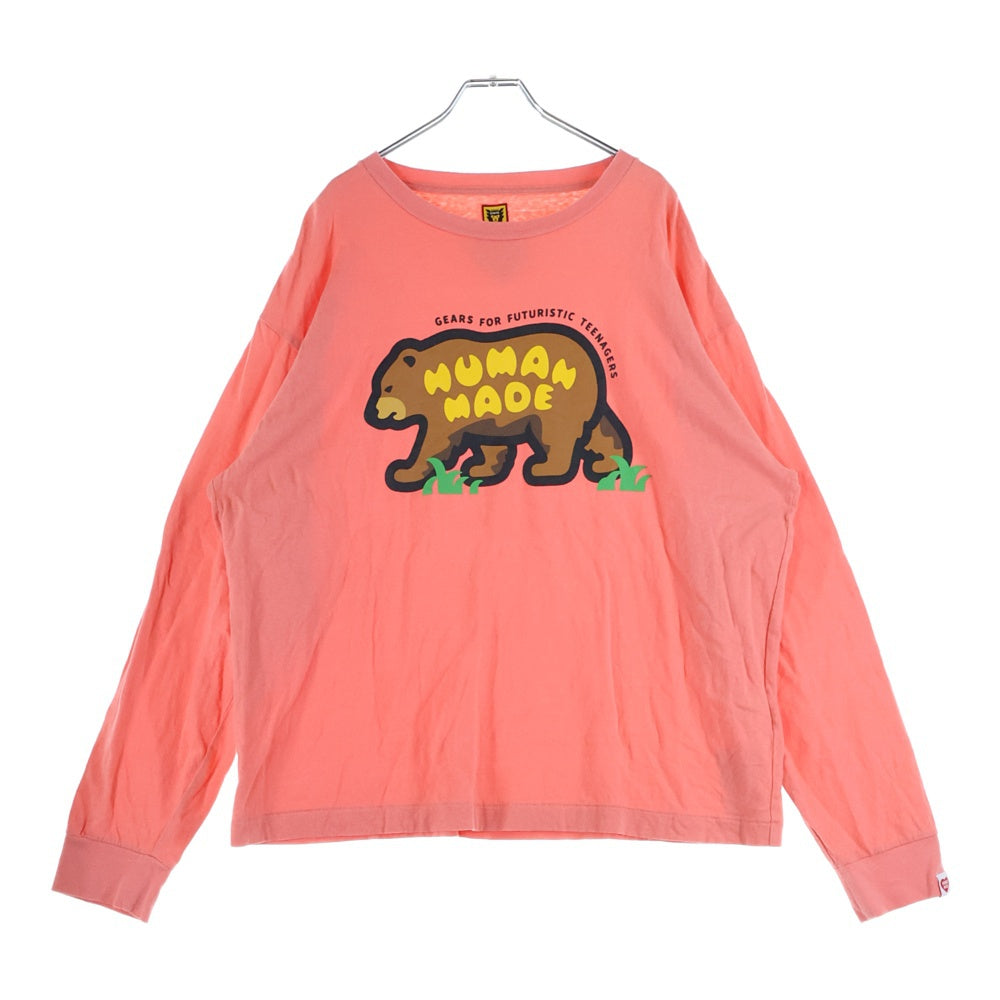 HUMAN MADE(ヒューマンメイド) フロントベアープリント クルーネック 長袖Tシャツ カットソー ピンク