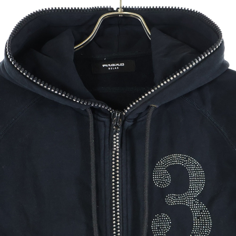 1 PIU 1 UGUALE 3 RELAX(ウノピゥウノウグァーレトレ) ビーズ装飾 コットンジップアップパーカー ブラック