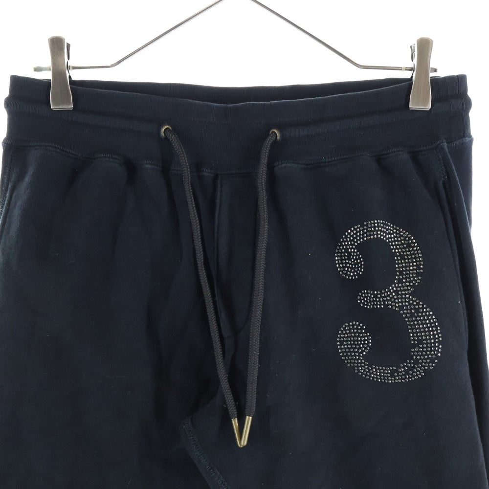 1 PIU 1 UGUALE 3 RELAX(ウノピゥウノウグァーレトレ) ビーズ装飾 コットンスウェットパンツ ブラック