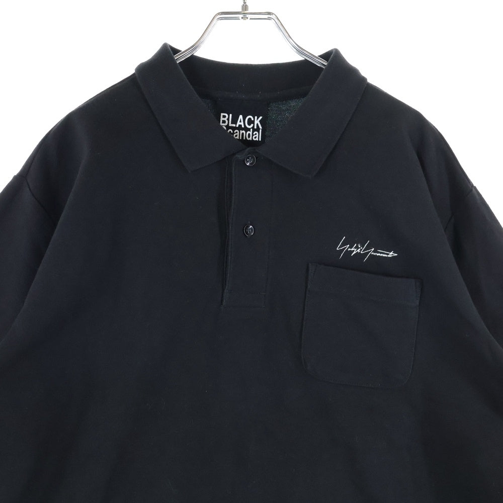 BLACK Scandal Yohji Yamamoto(ブラックスキャンダルヨウジヤマモト) 23AW 胸ロゴ刺繍 胸ポケット付 半袖ポロシャツ ブラック HJ-T30-989