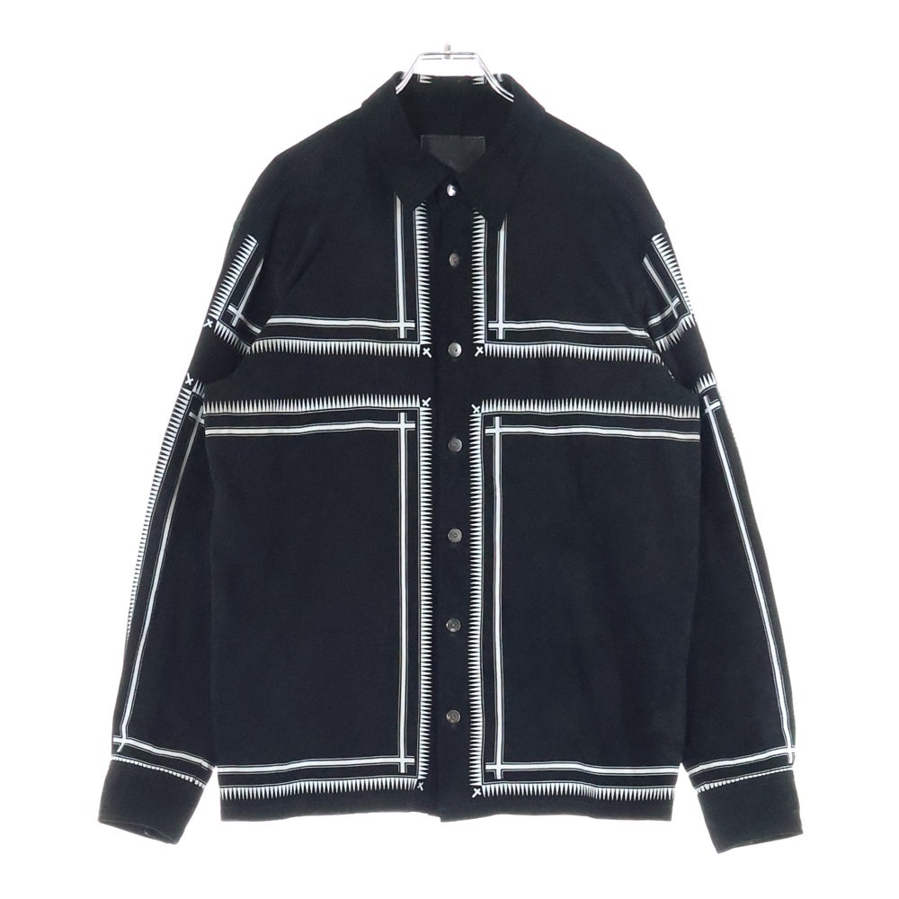 ISAMU KATAYAMA BACKLASH(イサムカタヤマバックラッシュ) 21SS CROSS SHIRT カンガルスエードレザー 長袖クロスプリントシャツ ブラック 1929-02