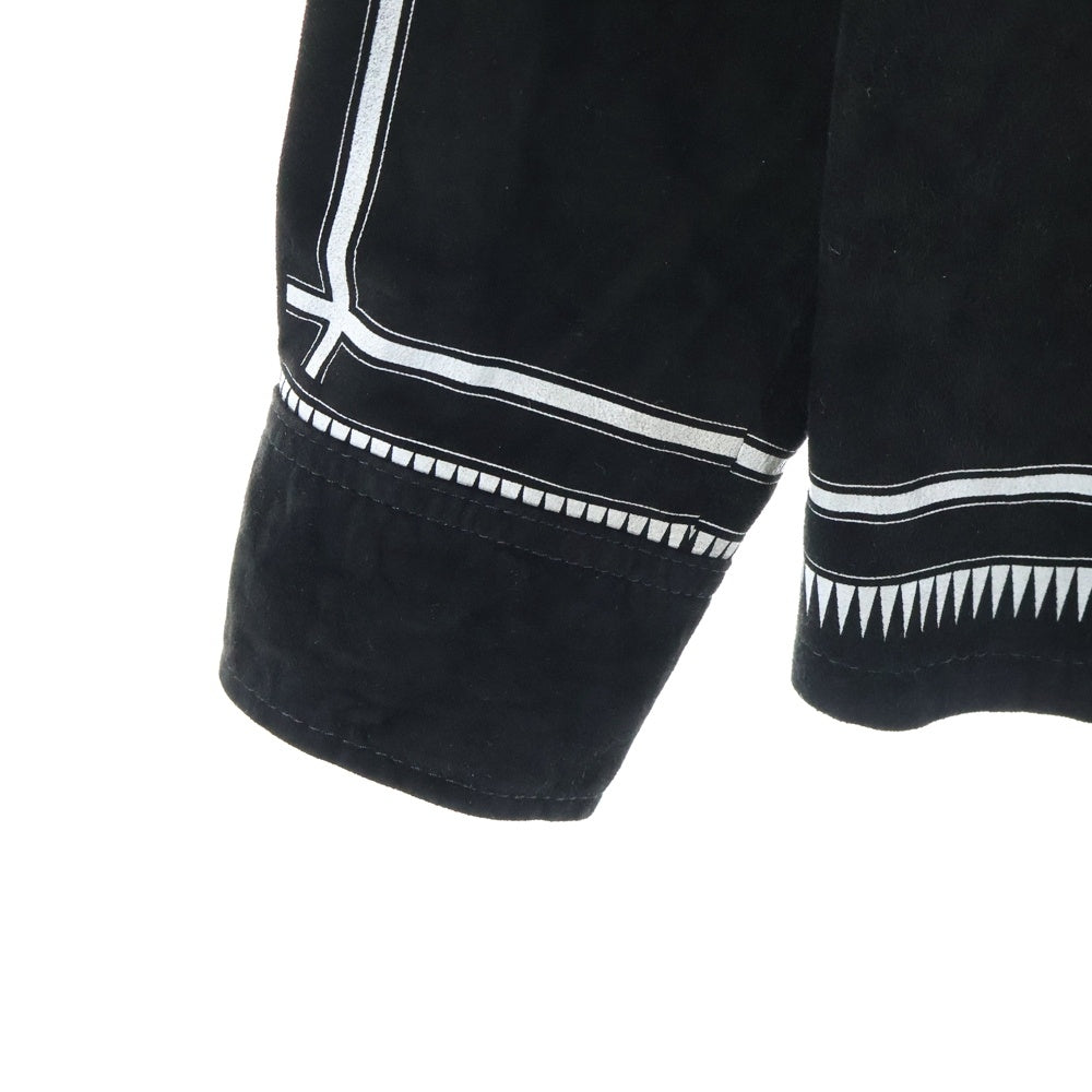 ISAMU KATAYAMA BACKLASH(イサムカタヤマバックラッシュ) 21SS CROSS SHIRT カンガルスエードレザー 長袖クロスプリントシャツ ブラック 1929-02