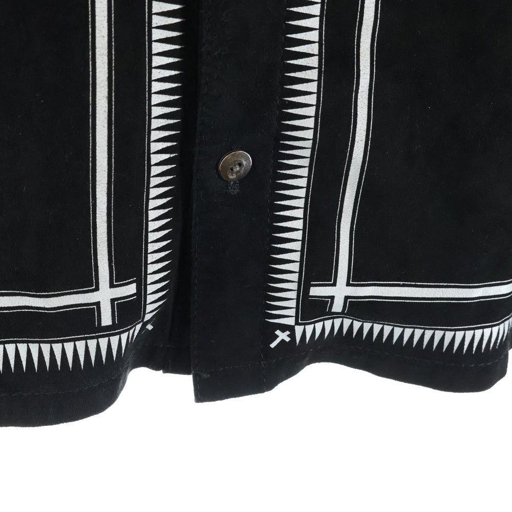 ISAMU KATAYAMA BACKLASH(イサムカタヤマバックラッシュ) 21SS CROSS SHIRT カンガルスエードレザー 長袖クロスプリントシャツ ブラック 1929-02