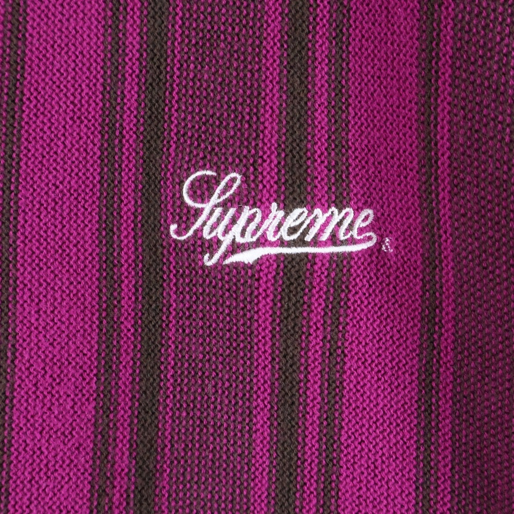 SUPREME(シュプリーム) 22SS Stripe Button Up Polo ストライプ ボタンアップ ロゴエンブロイダリー 半袖ニットポロシャツ ブラウン/ピンク