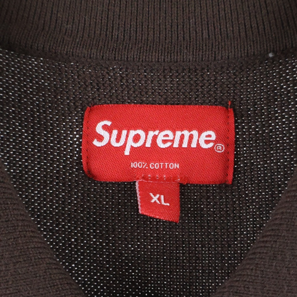 SUPREME(シュプリーム) 22SS Stripe Button Up Polo ストライプ ボタンアップ ロゴエンブロイダリー 半袖ニットポロシャツ ブラウン/ピンク