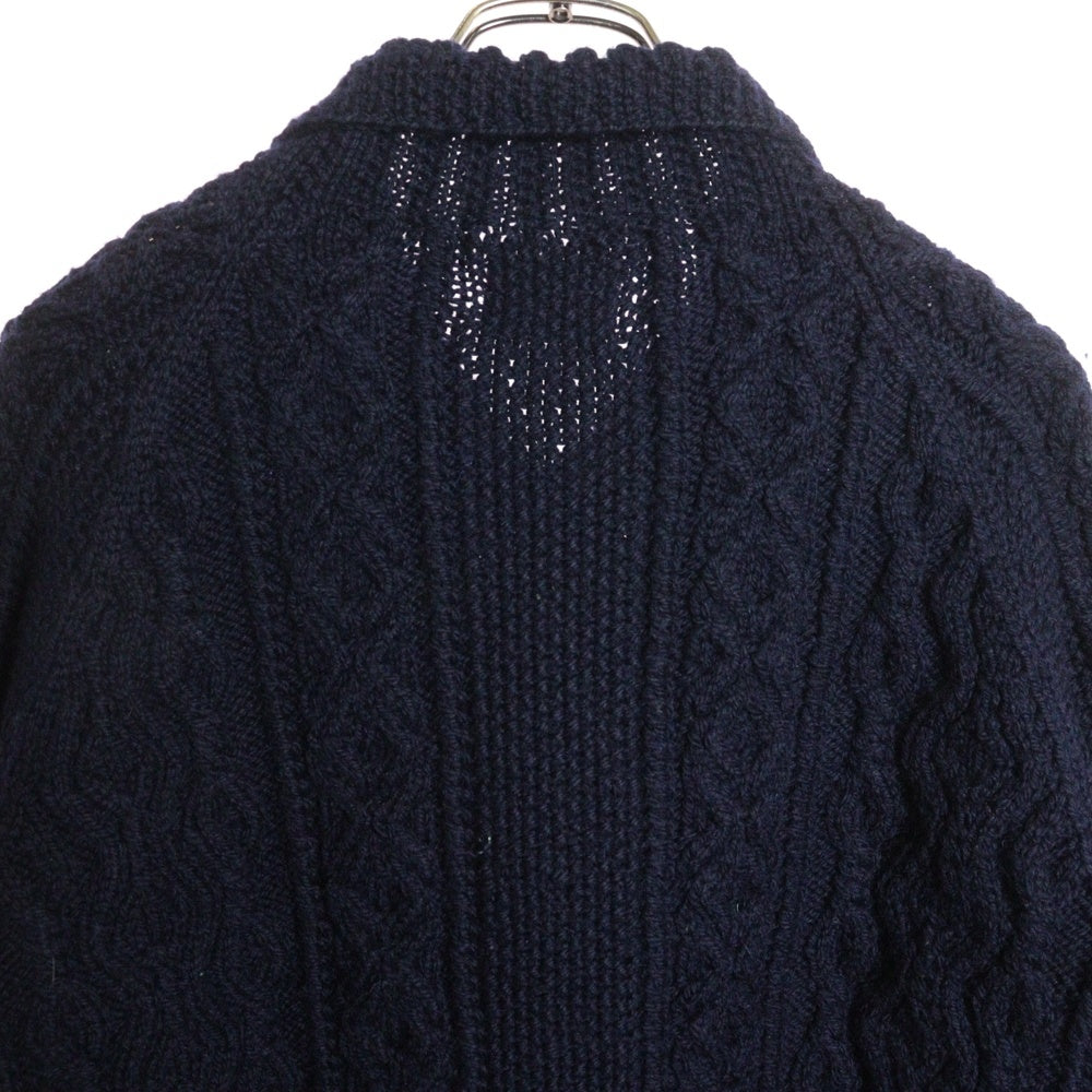 INVERALLAN(インバーアラン) 3A ウールケーブルニット レギュラーカラー カーディガン セーター ネイビー