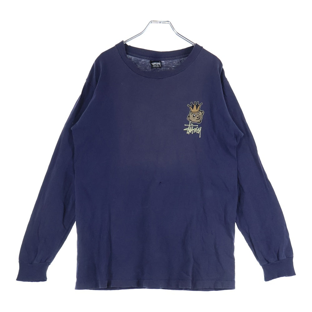 STUSSY(ステューシー) 80S VINTAGE 黒タグ クラウン 両面プリント 長袖Tシャツ カットソー ネイビー