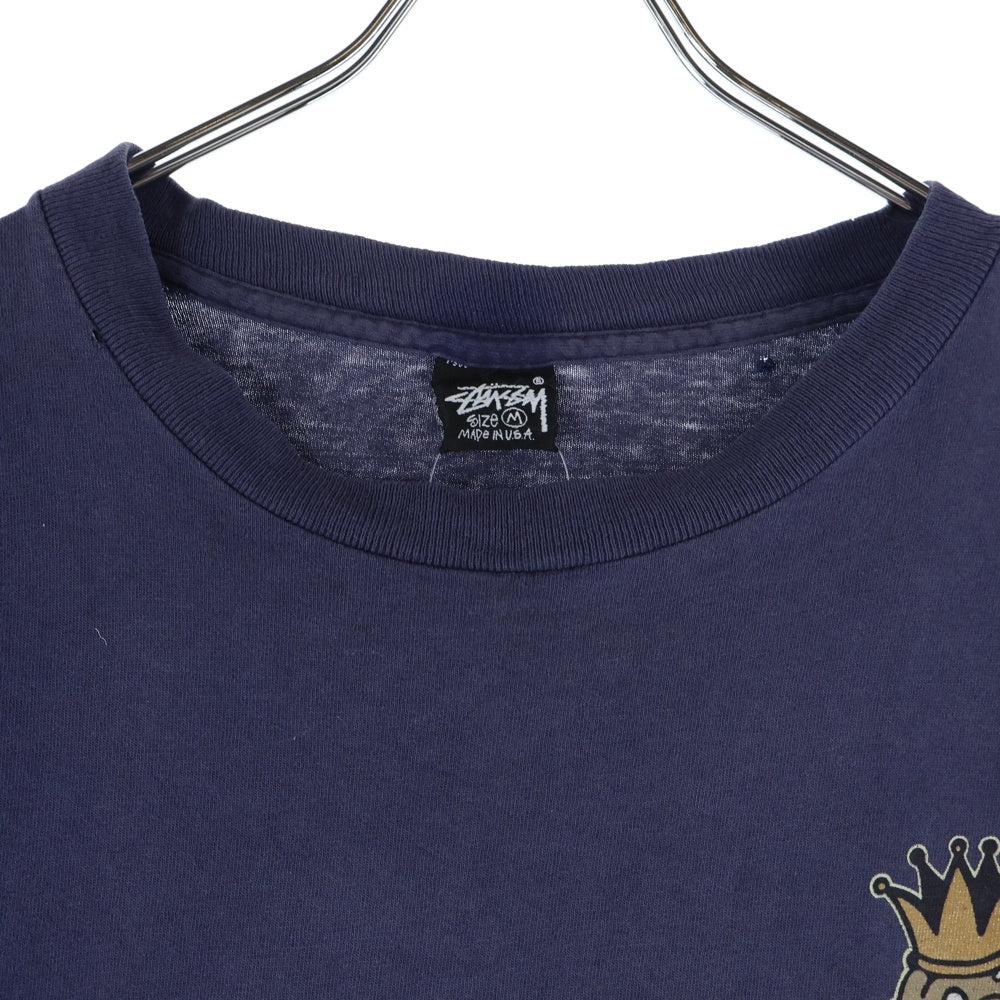 STUSSY(ステューシー) 80S VINTAGE 黒タグ クラウン 両面プリント 長袖Tシャツ カットソー ネイビー