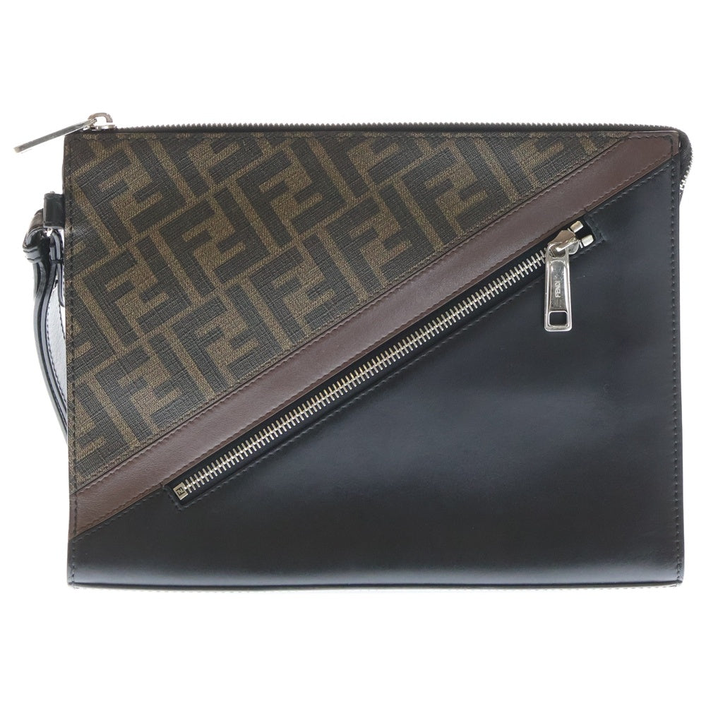 FENDI(フェンディ) DIAGONAL ダイアゴナル ズッカ柄 フラット スリム セカンド クラッチバッグ ブラウン/ブラック 7VA491