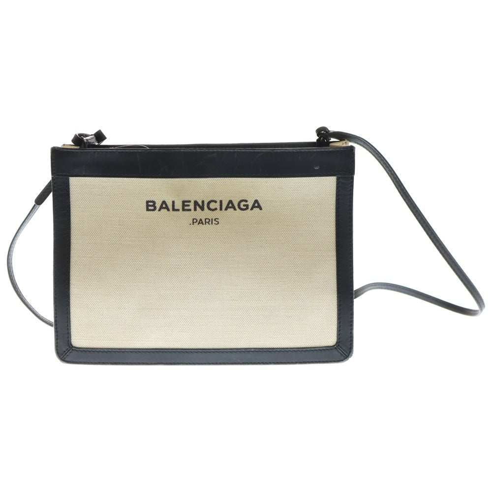 BALENCIAGA(バレンシアガ) ロゴデザイン キャンバスポシェット ショルダーバッグ アイボリー/ブラック レディース