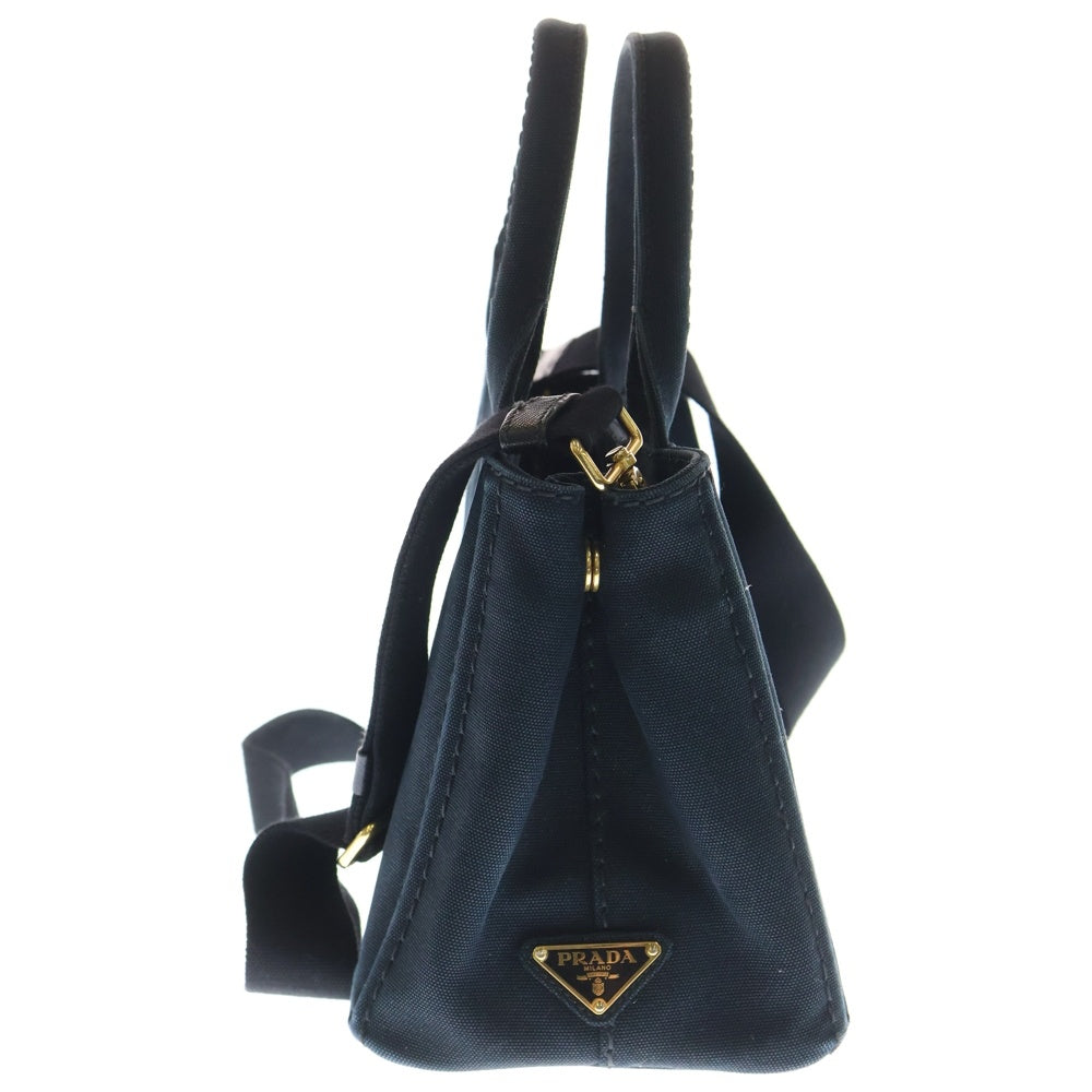 PRADA(プラダ) カナパミニ 2WAYトート ハンド ショルダーバッグ ネイビー キャンバス ゴールド金具 レディース