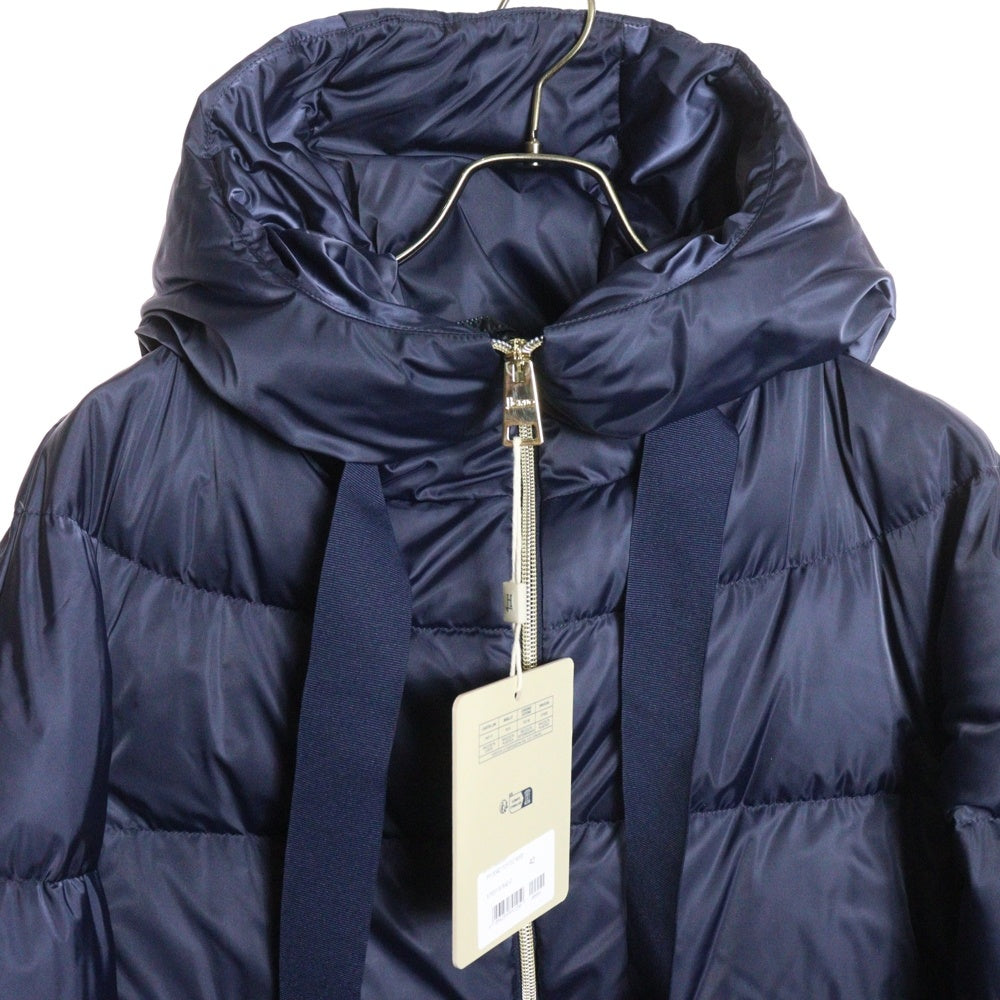 HERNO(ヘルノ) A-SHAPE JACKET Aシェイプ サテン フーデッド ダウンコート ジャケット レディース ブルー PI1304D