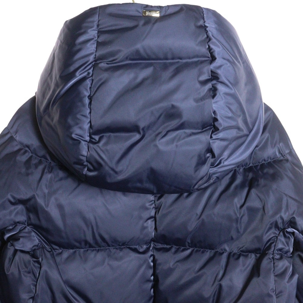 HERNO(ヘルノ) A-SHAPE JACKET Aシェイプ サテン フーデッド ダウンコート ジャケット レディース ブルー PI1304D