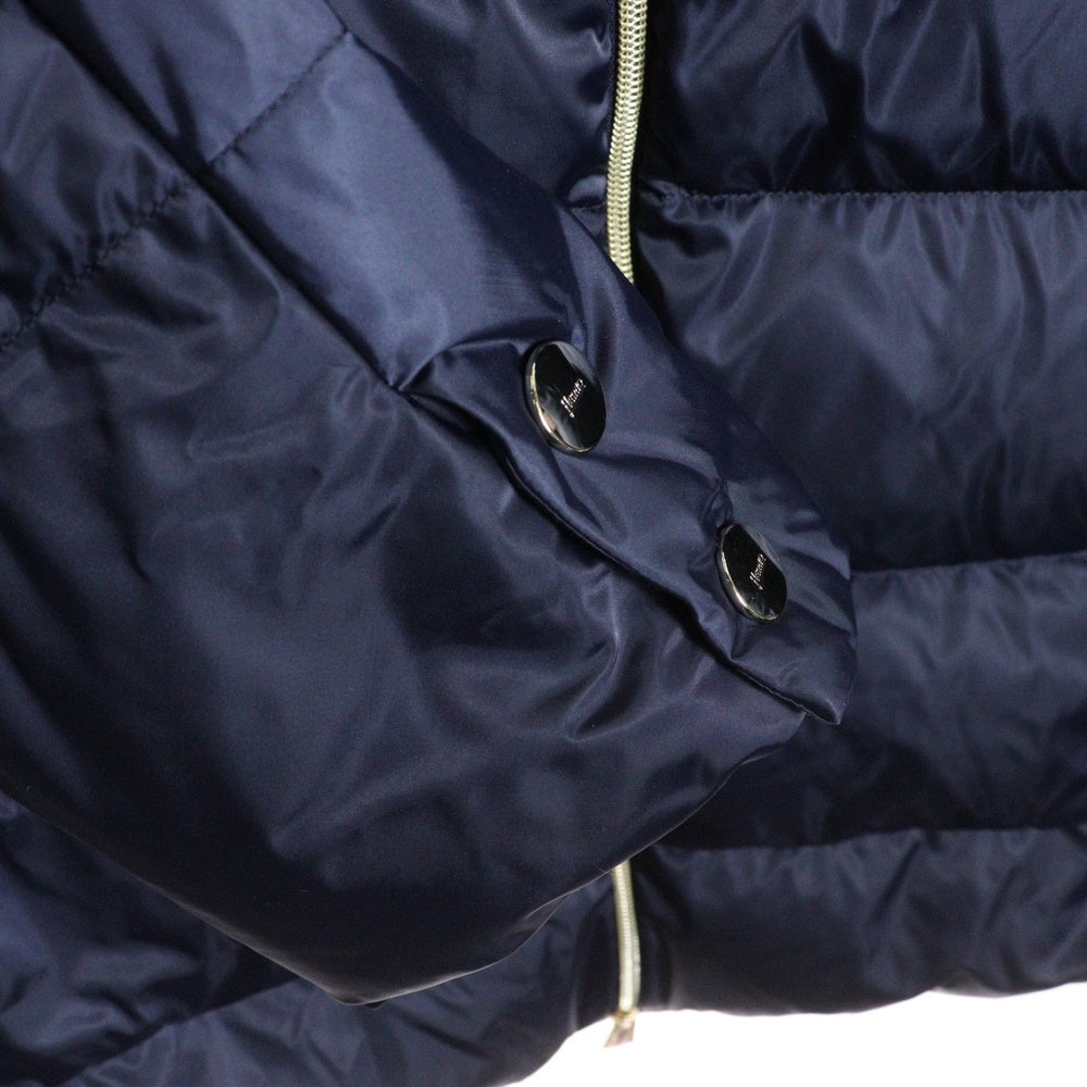 HERNO(ヘルノ) A-SHAPE JACKET Aシェイプ サテン フーデッド ダウンコート ジャケット レディース ブルー PI1304D