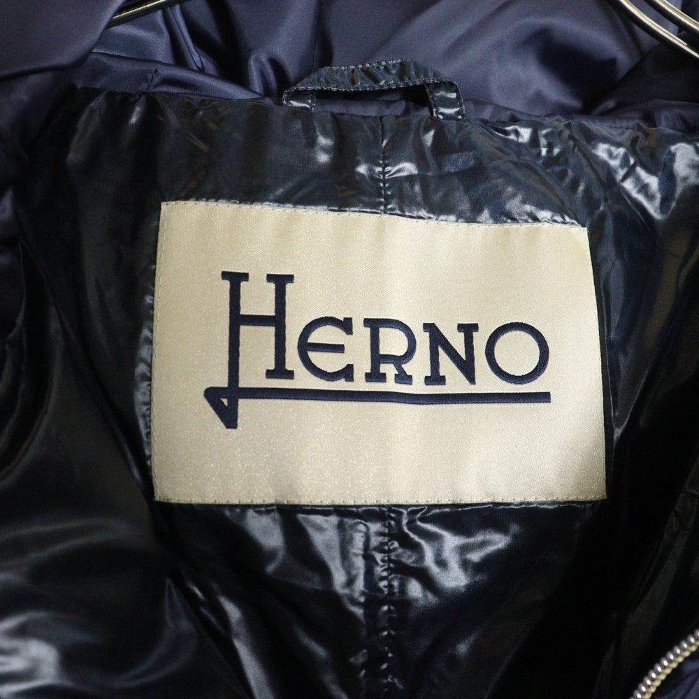HERNO(ヘルノ) A-SHAPE JACKET Aシェイプ サテン フーデッド ダウンコート ジャケット レディース ブルー PI1304D