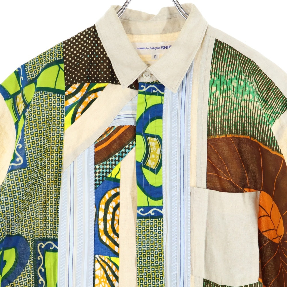 COMME des GARCONS SHIRT(コムデギャルソンシャツ) 02SS 総柄 ドッキング ショートスリーブ 比翼シャツ マルチカラー S10132