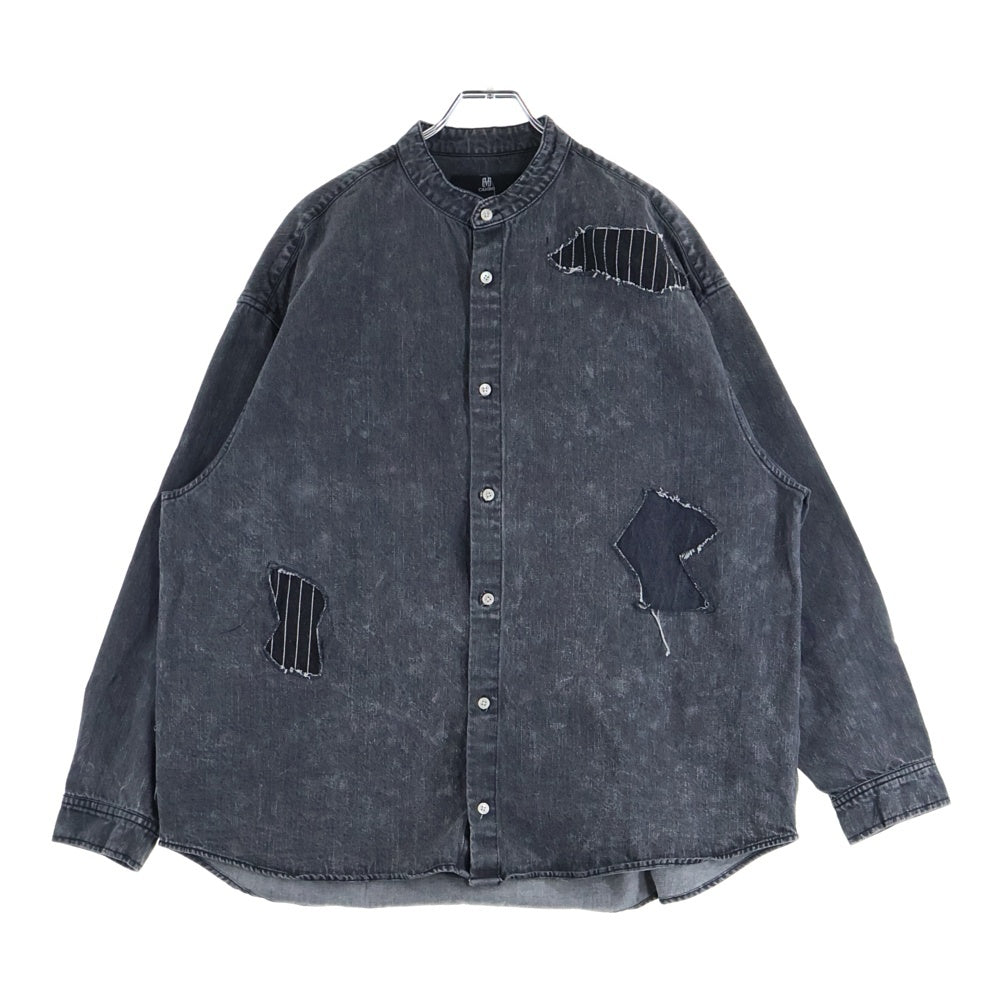 CAMBIO(カンビオ) Chemical Wash Denim Distressed Shirts ケミカルウォッシュ ディストレス 長袖ノーカラーデニムシャツ グレー MIU-242-009