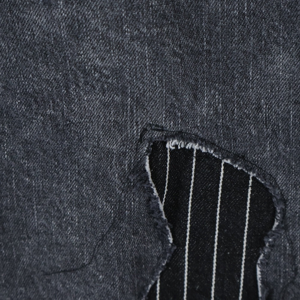 CAMBIO(カンビオ) Chemical Wash Denim Distressed Shirts ケミカルウォッシュ ディストレス 長袖ノーカラーデニムシャツ グレー MIU-242-009