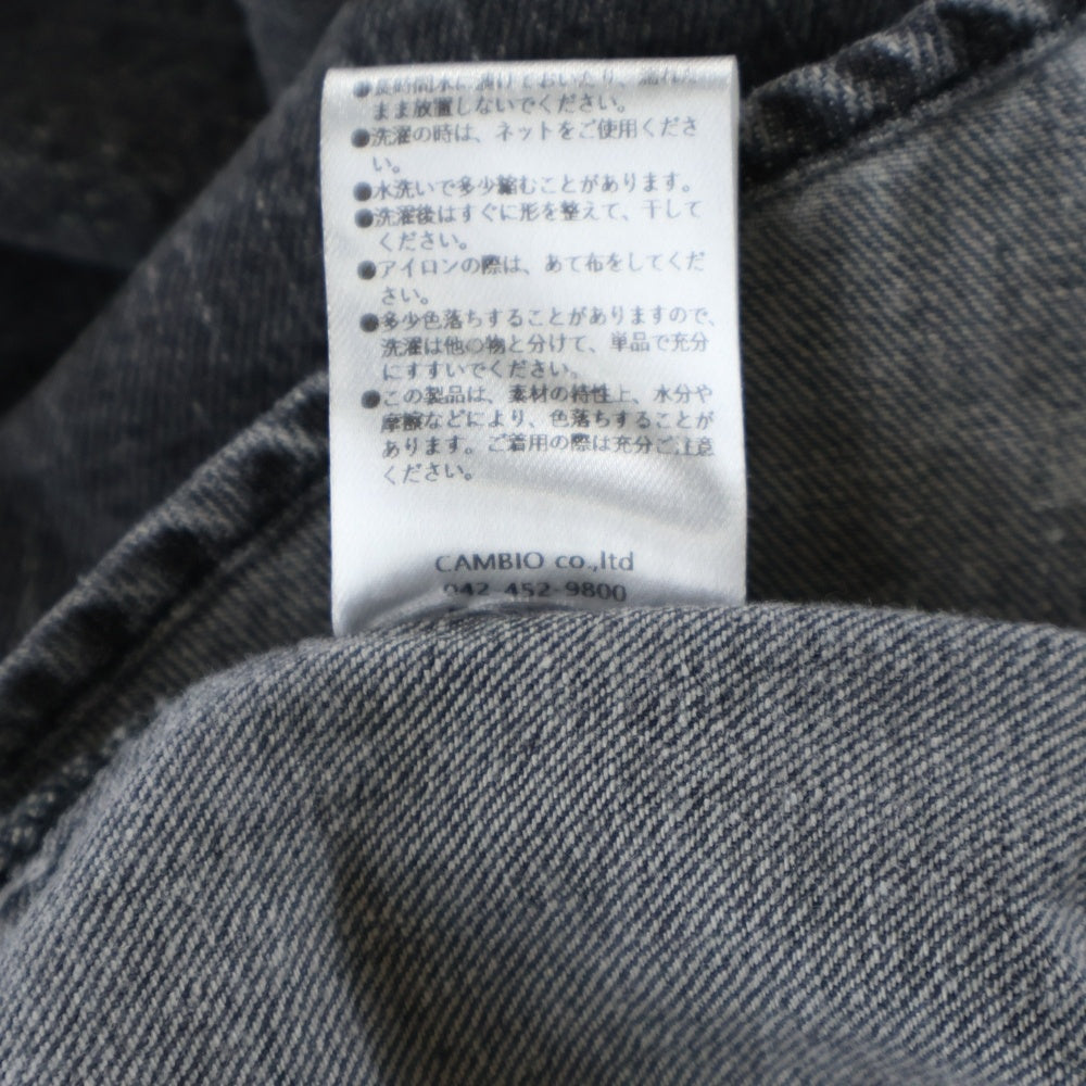 CAMBIO(カンビオ) Chemical Wash Denim Distressed Shirts ケミカルウォッシュ ディストレス 長袖ノーカラーデニムシャツ グレー MIU-242-009