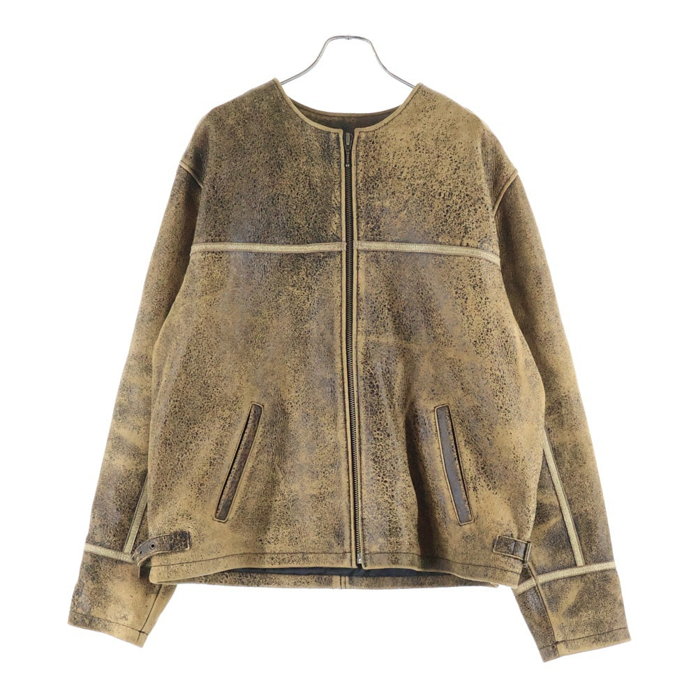 GUESS ゲス スエード レザー ジャケット カバーオール ブラウン 本革 GUESS(ゲス) Crackle Leather Jacket クラック ジップアップ レザー