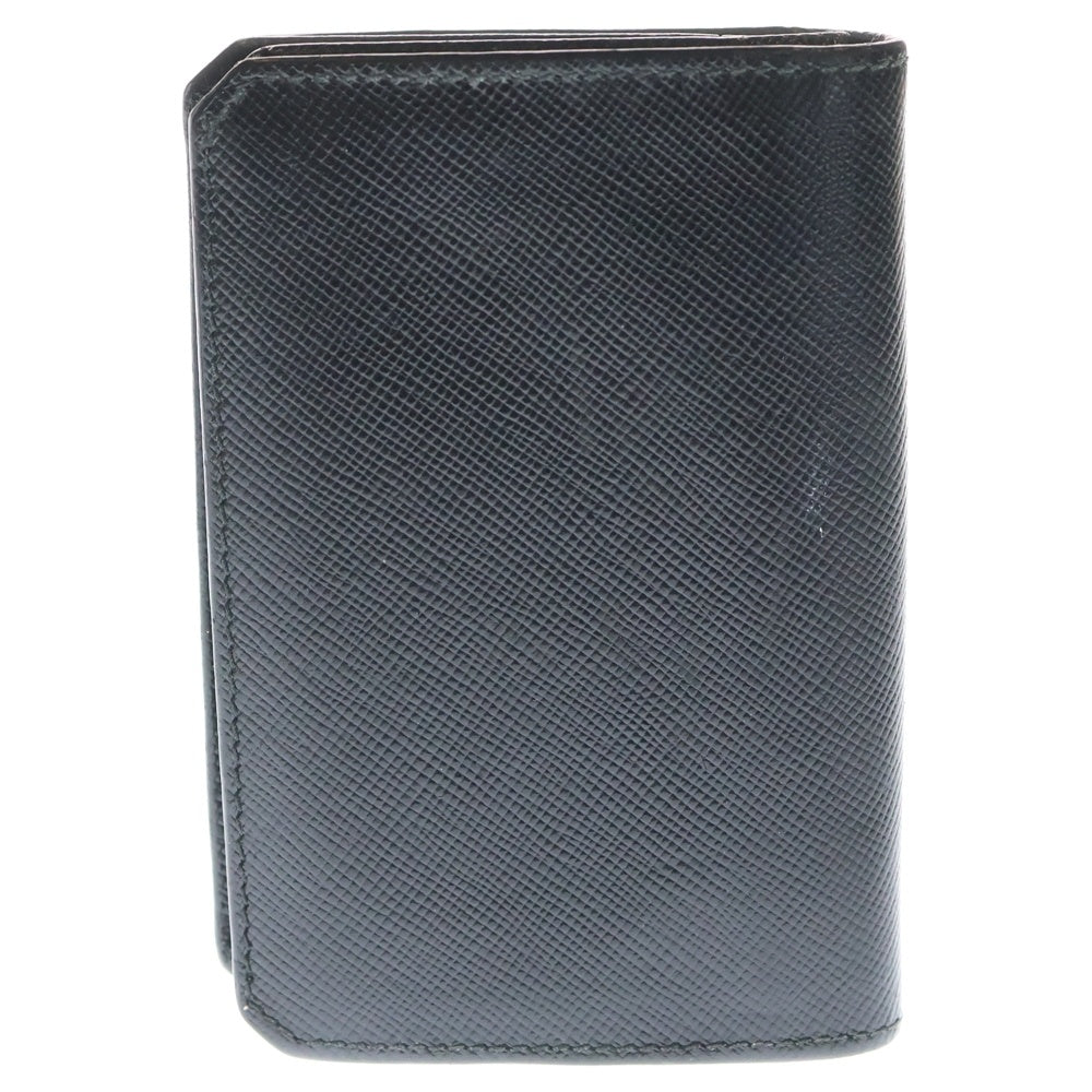 PRADA(プラダ) フロントロゴプレート レザー コンパクトカードケース 二つ折り財布 ブラック