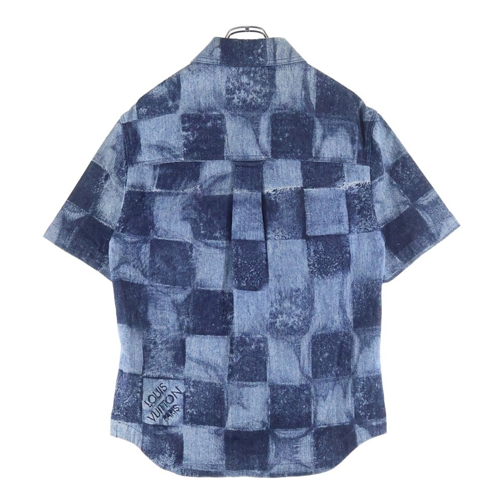 LOUIS VUITTON(ルイヴィトン) 21SS ダミエ ソルト ロゴデザイン 胸ポケット デニム 半袖シャツ インディゴ RM212M DR0 HLS03W