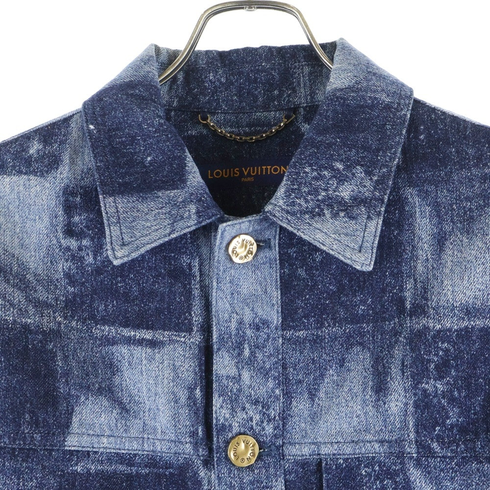 LOUIS VUITTON(ルイヴィトン) 21SS ダミエ ソルト ロゴデザイン 胸ポケット デニム 半袖シャツ インディゴ RM212M DR0 HLS03W