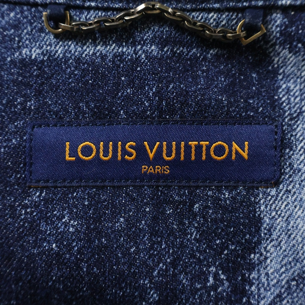 LOUIS VUITTON(ルイヴィトン) 21SS ダミエ ソルト ロゴデザイン 胸ポケット デニム 半袖シャツ インディゴ RM212M DR0 HLS03W