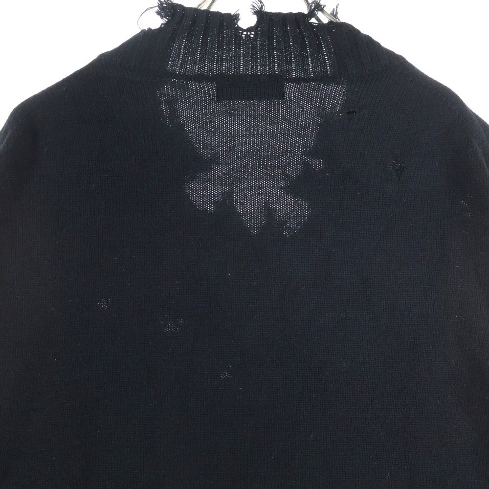 s'yte(サイト) 7G BULKY WOOL DAMAGE V NECK PULLOVER ウール ダメージ加工 Vネック プルオーバー ニットセーター ブラック UM-K48-613