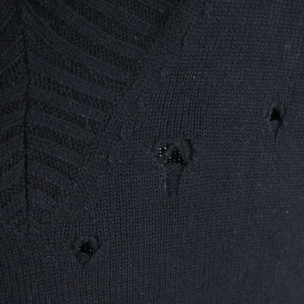 s'yte(サイト) 7G BULKY WOOL DAMAGE V NECK PULLOVER ウール ダメージ加工 Vネック プルオーバー ニットセーター ブラック UM-K48-613
