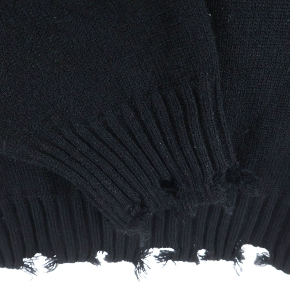 s'yte(サイト) 7G BULKY WOOL DAMAGE V NECK PULLOVER ウール ダメージ加工 Vネック プルオーバー ニットセーター ブラック UM-K48-613