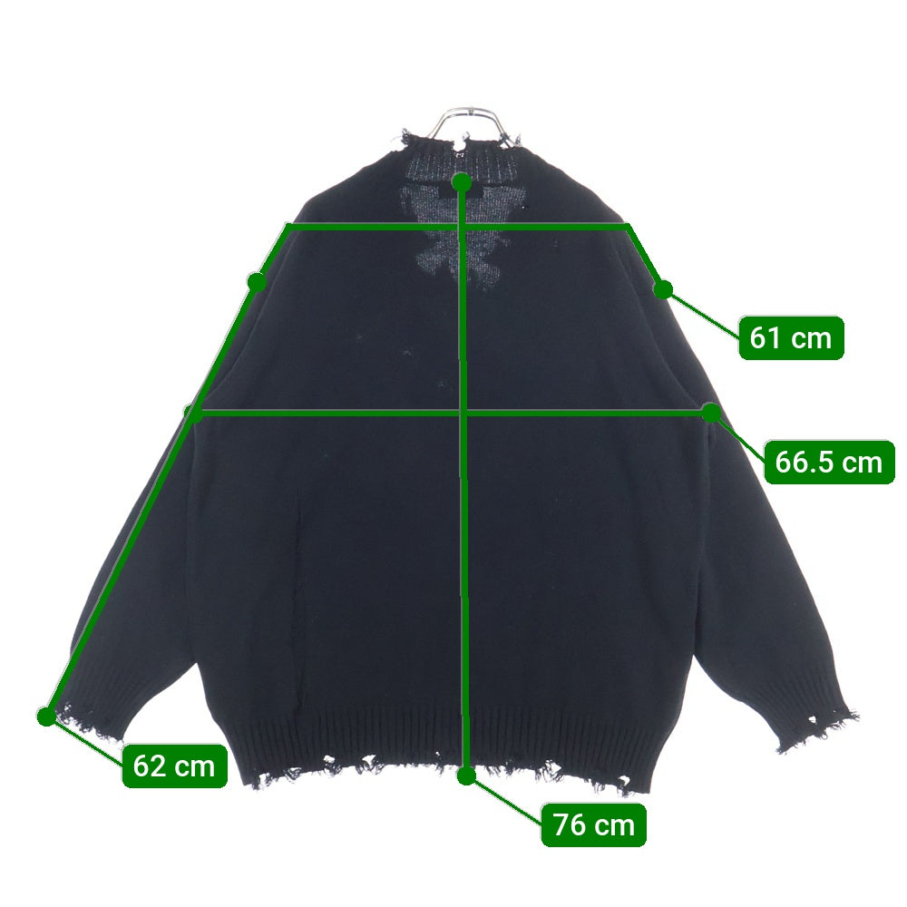 s'yte(サイト) 7G BULKY WOOL DAMAGE V NECK PULLOVER ウール ダメージ加工 Vネック プルオーバー ニットセーター ブラック UM-K48-613