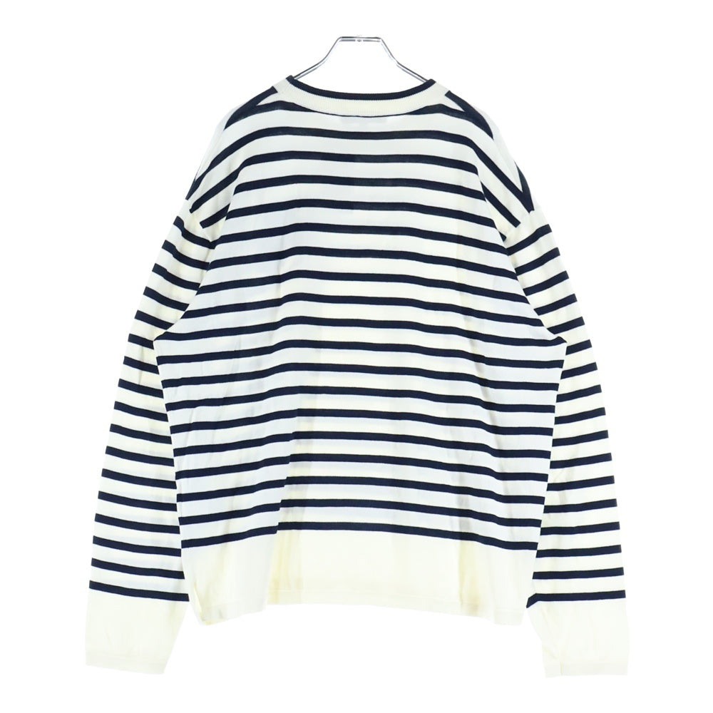 MAISON KITSUNE(メゾンキツネ) ボーダー柄 フロント刺繍 クルーネックニットセーター ホワイト/ネイビー MM00803KT1102