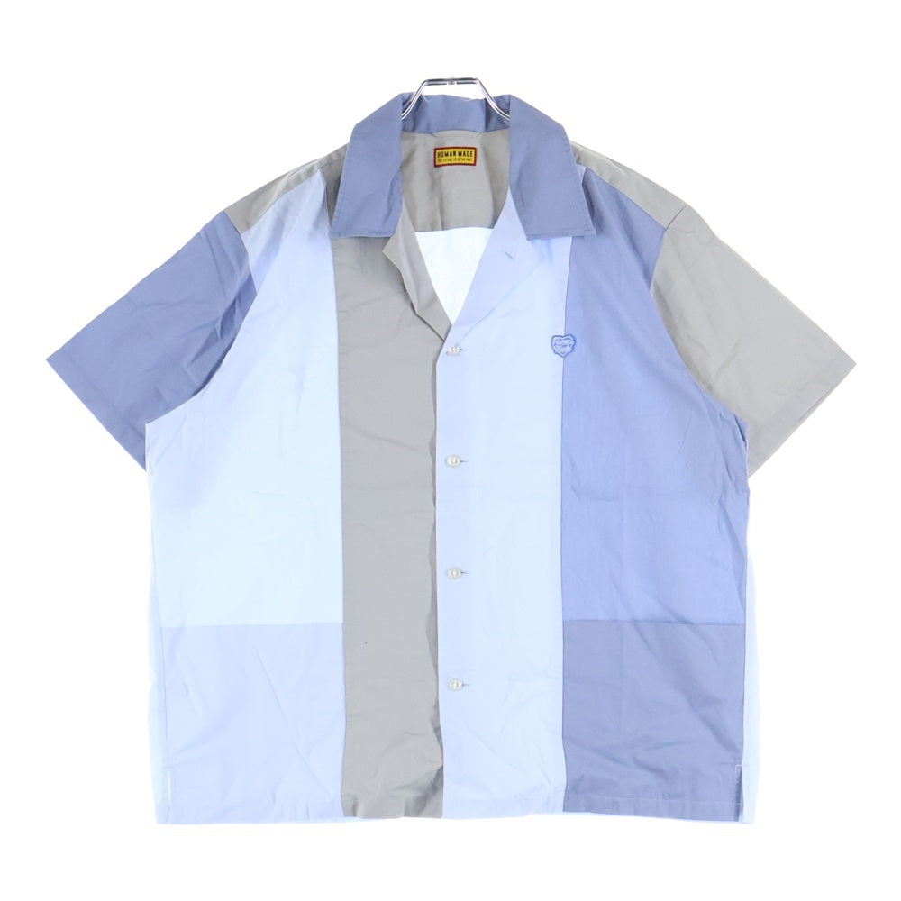 HUMAN MADE(ヒューマンメイド) 25SS PANEL SHIRT パネル パッチワーク オープンカラーシャツ ブルー/グレー HM29SH024