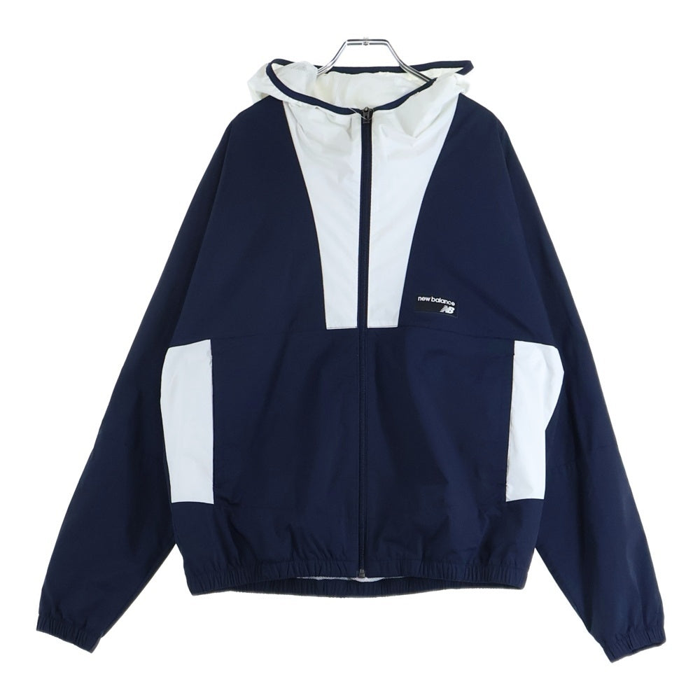New Balance(ニューバランス) ウインドブレーカー フロントロゴ ジップアップ フーデッドジャケット ホワイト/ネイビー JMJL9504