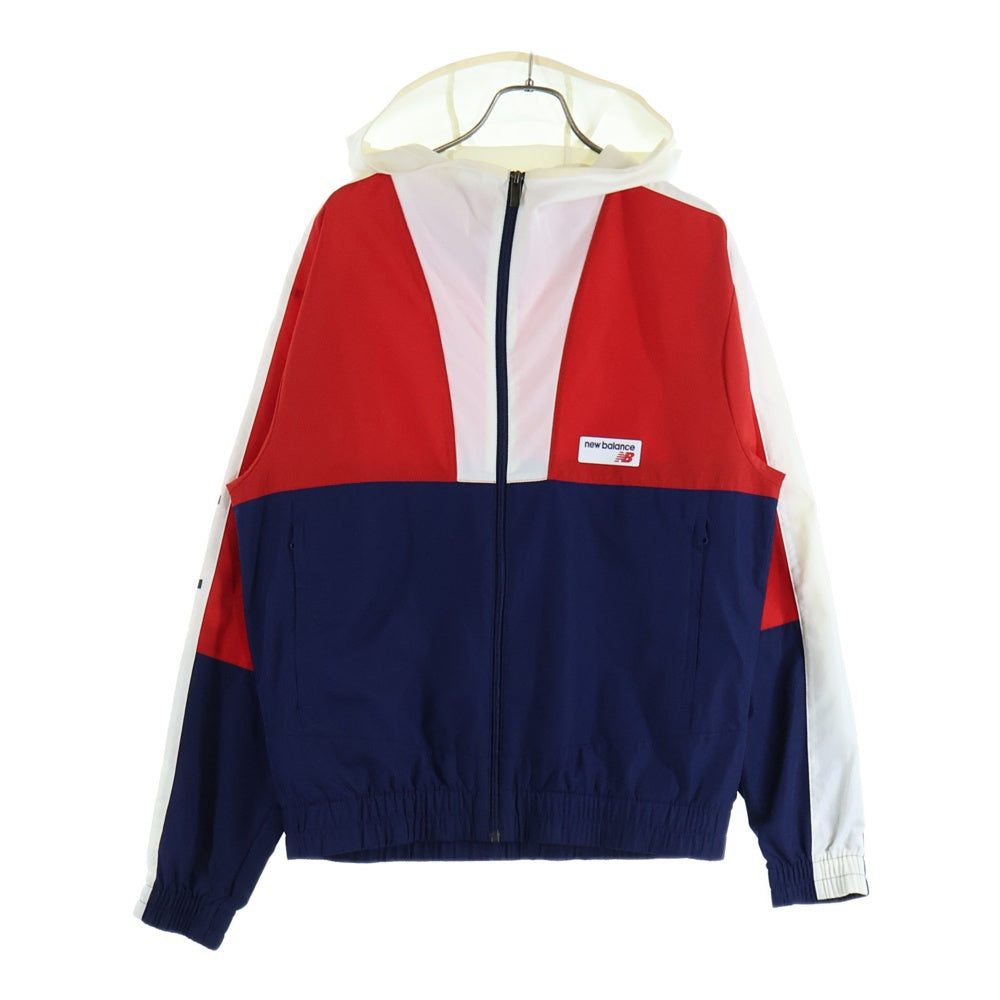 New Balance(ニューバランス) アスレチック ウィンドブレーカー フロントロゴ ジップアップ フーデッドジャケット ホワイト/レッド/ネイビー AMJ91506