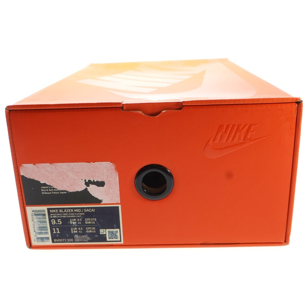 NIKE(ナイキ) ×sacai BLAZER MID サカイ ブレーザー ミッドカットスニーカー ホワイト US9.5/27.5cm BV0072-100