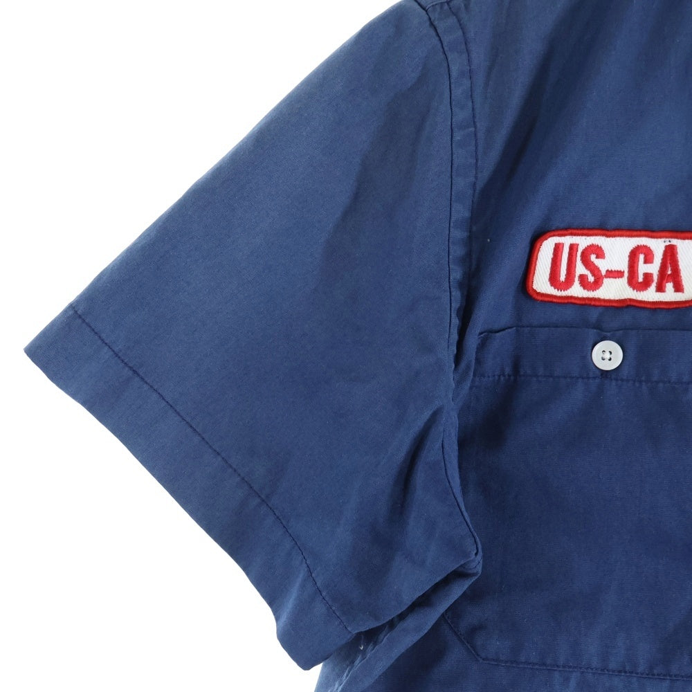STUSSY(ステューシー) コットン ロゴワッペン 半袖 ワークシャツ ネイビー