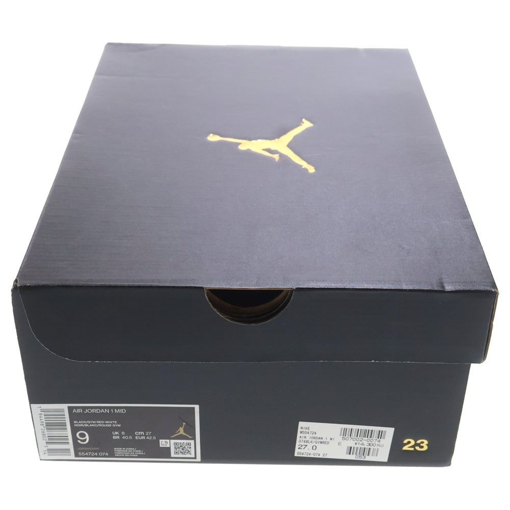 NIKE(ナイキ) AIR JORDAN 1 MID BRED エアージョーダン ブレッド ハイカットスニーカー ブラック/レッド US9/27cm 554724-074