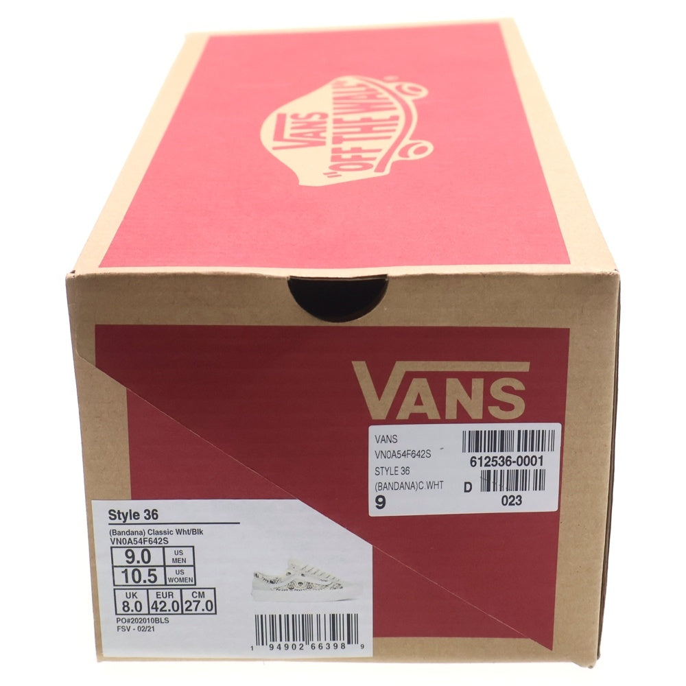 VANS(ヴァンズ) STYLE 36 SKULL BANDANA スカル バンダナ柄 ローカットスニーカー ホワイト/ブラック US9/27cm VN0A54F642S