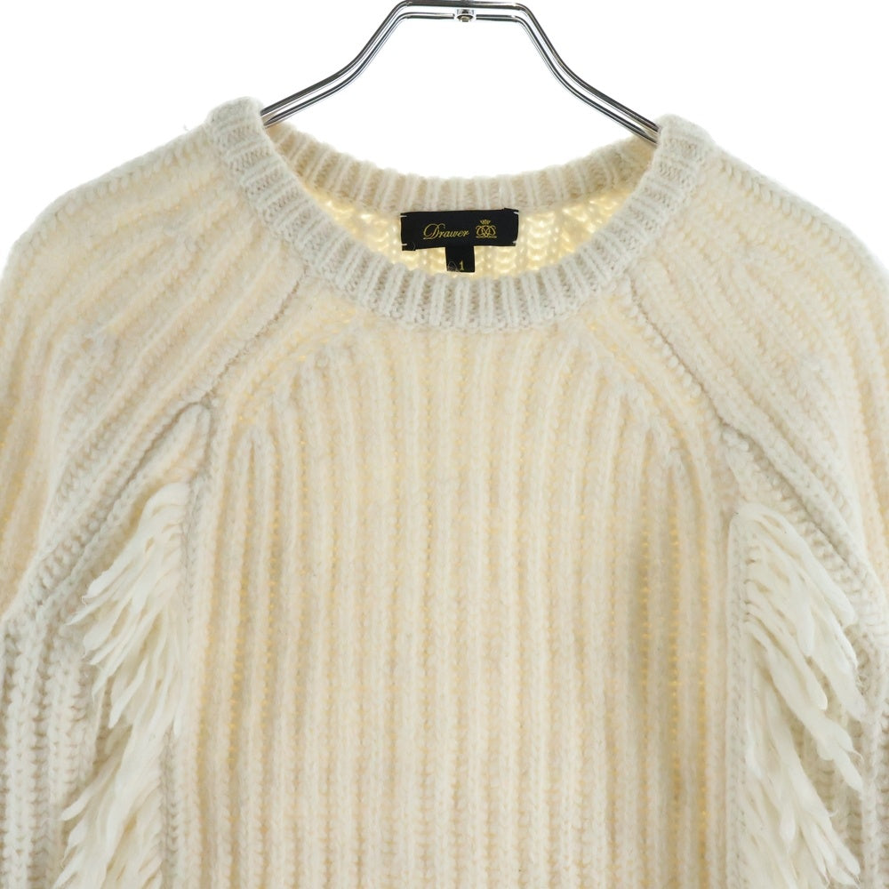 DRAWER(ドゥロワー) フリンジ クルーネックニットセーター レディース ホワイト 6513-106-0528