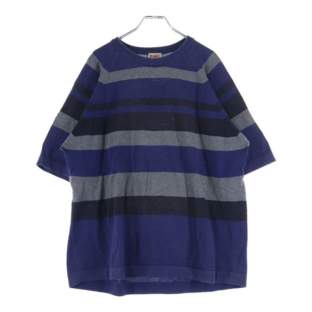 STUSSY(ステューシー) 90S VINTAGE トビウオタグ ボーダー柄 半袖 サマーニット ヴィンテージ カットソー ネイビー