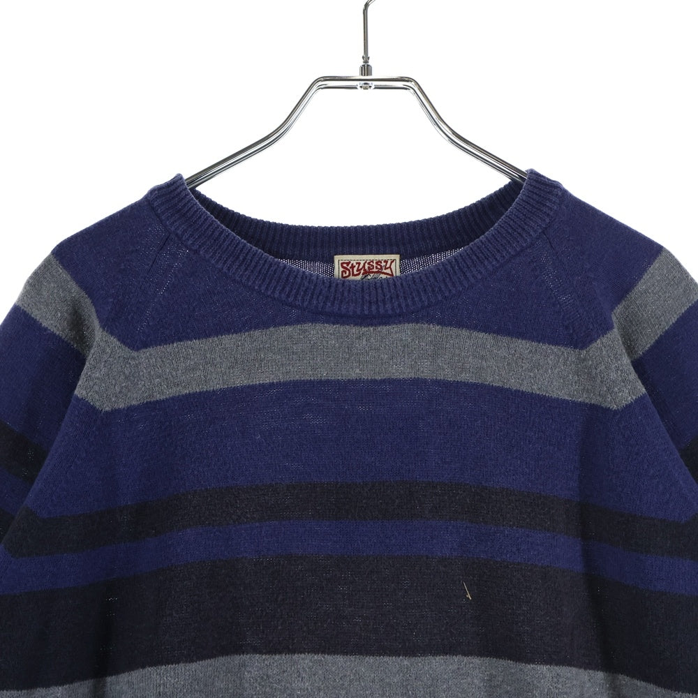 STUSSY(ステューシー) 90S VINTAGE トビウオタグ ボーダー柄 半袖 サマーニット ヴィンテージ カットソー ネイビー