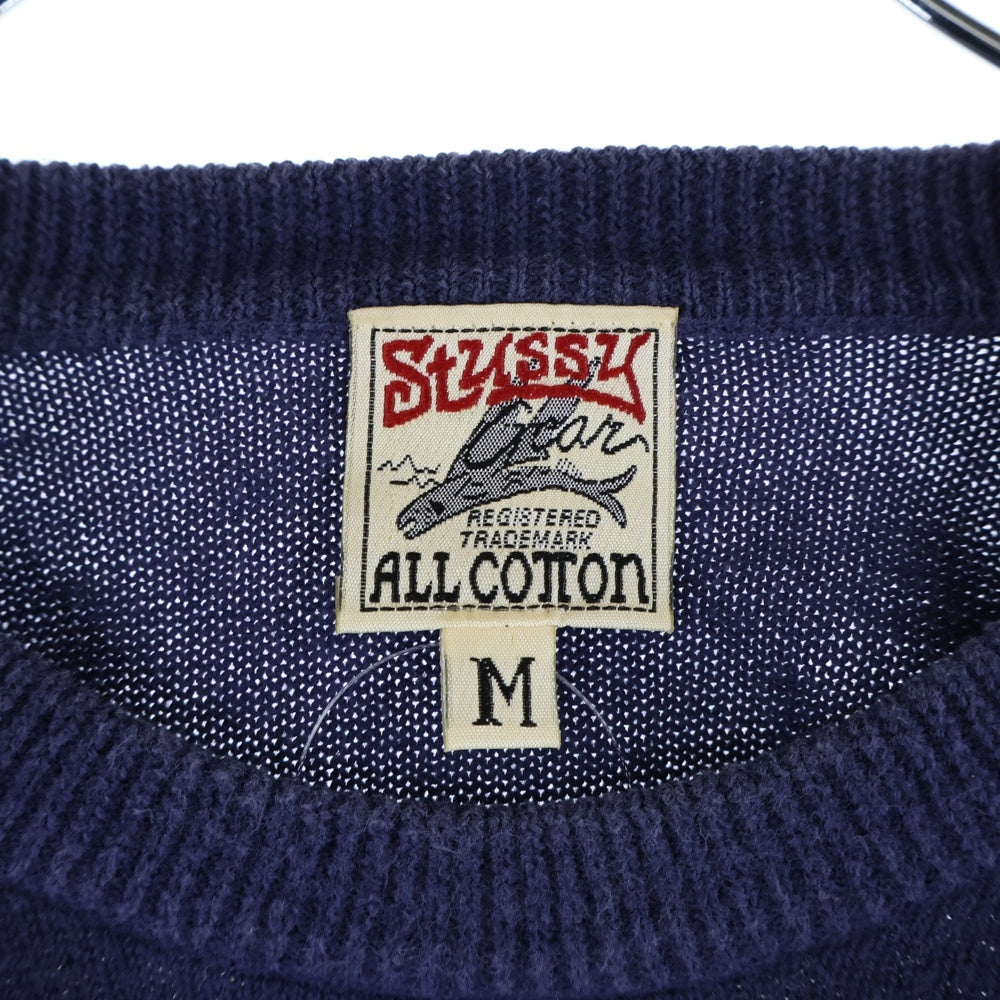 STUSSY(ステューシー) 90S VINTAGE トビウオタグ ボーダー柄 半袖 サマーニット ヴィンテージ カットソー ネイビー
