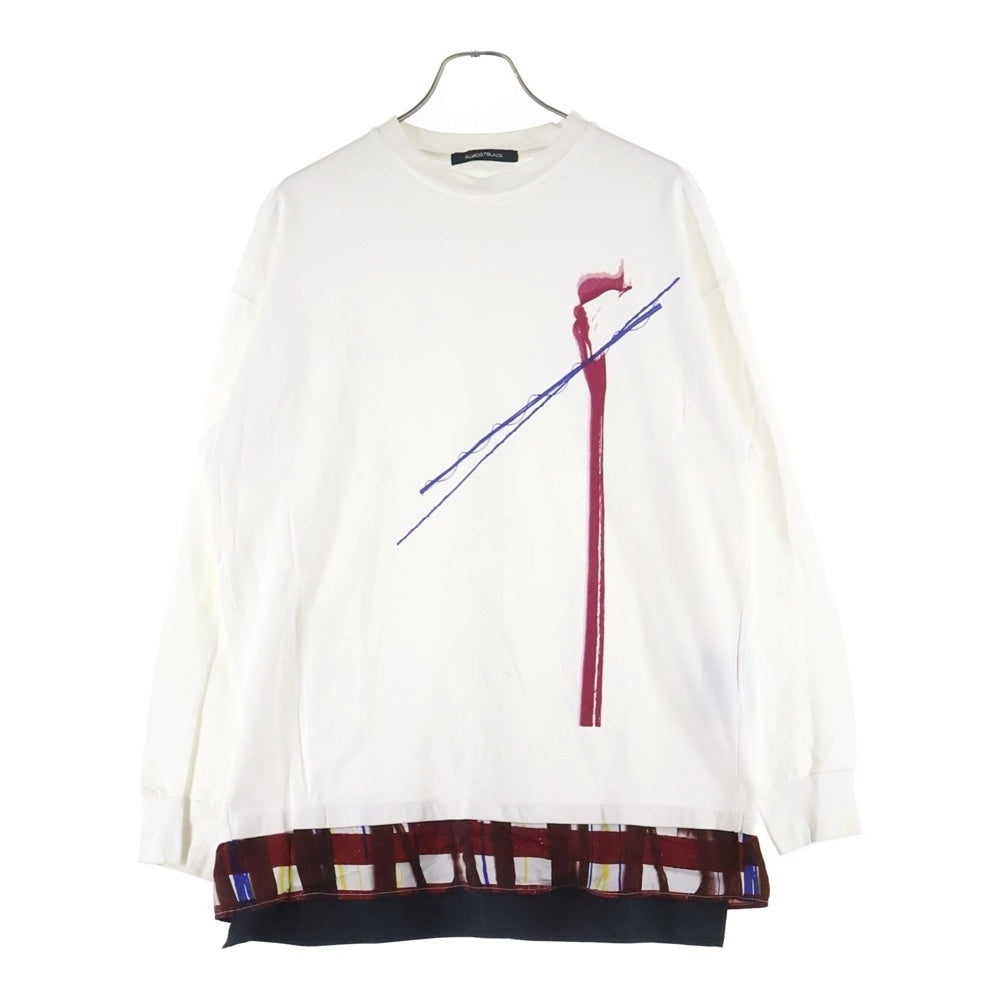 ALMOSTBLACK(オールモストブラック) 18AW LAYERED CUT SEW レイヤードデザイン コットン 長袖Tシャツ カットソー ホワイト 18AW-CS03