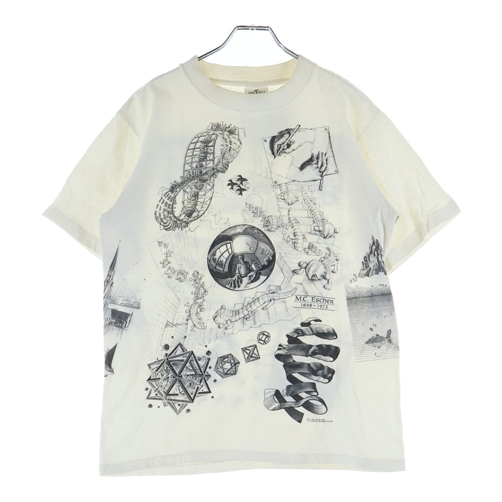 VINTAGE(ヴィンテージ) 90S VINTAGE M.C.ESCHER MULTI T-SHIRT ANDAZIA ヴィンテージ マウリッツエッシャー USA製 だまし絵 クルーネック 半袖Tシャツ カットソー ホワイト