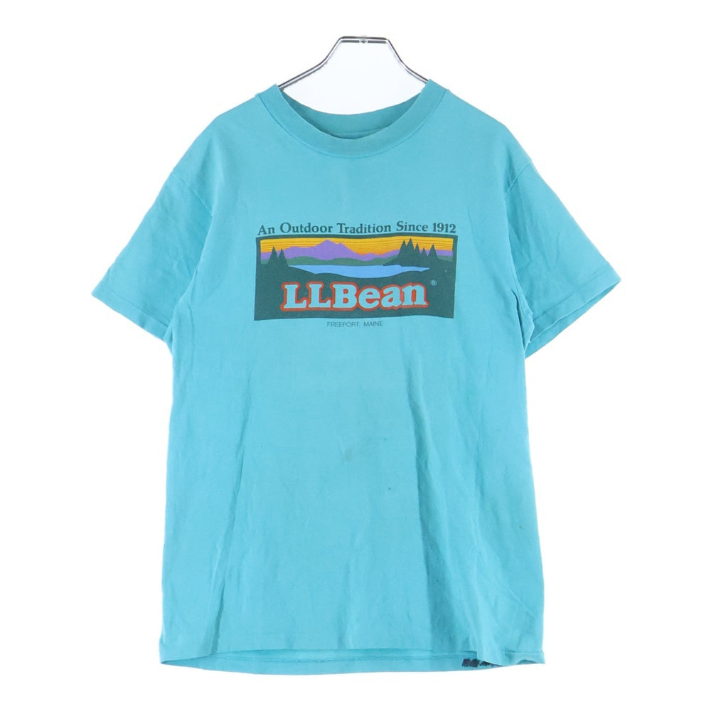 L.L.Bean(エルエルビーン) 80S VINTAGE ヴィンテージ USA製 HANESボディ フロントプリント クルーネック 半袖Tシャツ カットソー ブルー